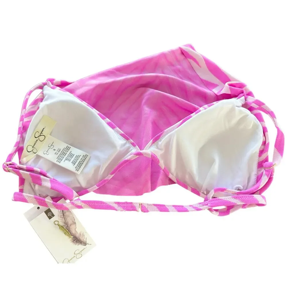 2/$15 NWT Jessica Simpson Zebra Print Drapey Swim Top Pink Cowl Swimwear Size S